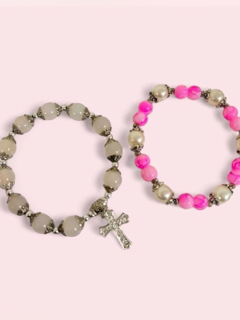 lot of two silver beaded bracelets